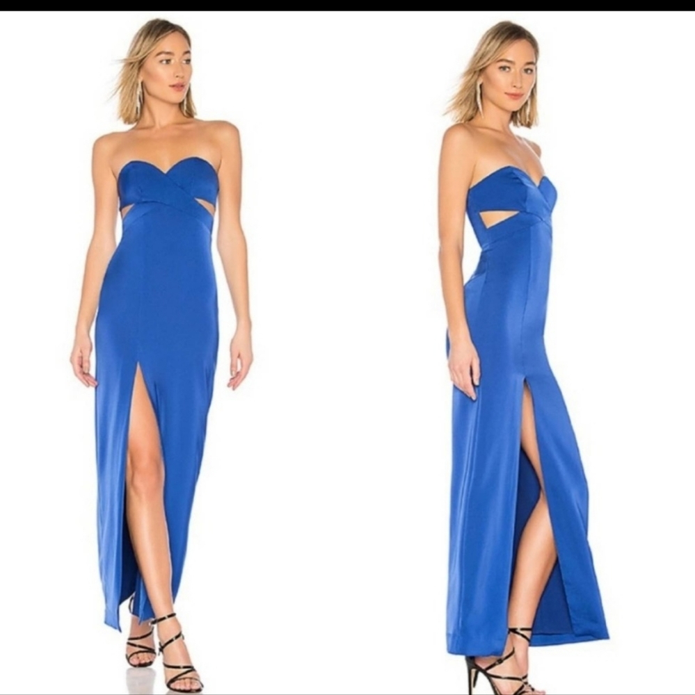 NWT NBD Sofia Gown in Bright Cobalt Maxi Dress Blue Cut Out Small